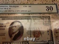 Pmg 30 1929 $10 Kalamazoo Michigan Type 2 National Bank Note Currency MI