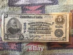 Rare 1917 5 Dollar National Currency Wells Fargo Note De La Banque Nationale