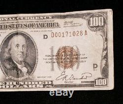 Rare 1929 $ 100 Réserve Nationale De Cleveland Monnaie Fédérale Banque Brown Seal