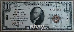 Rare Townsend Ma 1929 $10 National Currency Bank Note Massachusetts Charte #805