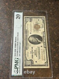 SASA 1929 $10 Billet de banque national de la Réserve fédérale de Boston PMG VF20