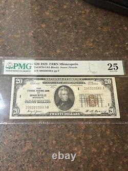SASA 1929 $20 Devise Nationale Réserve Fédérale de Minneapolis PMG Vf25