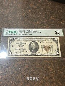 SASA 1929 $20 Monnaie Nationale Réserve Fédérale Banque de Chicago Pmg Vf25