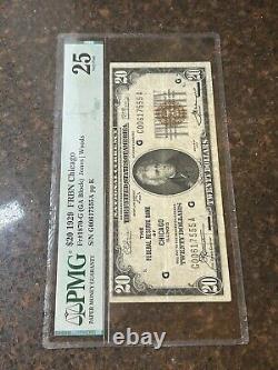 SASA 1929 $20 Monnaie Nationale Réserve Fédérale Banque de Chicago Pmg Vf25
