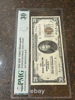 SASA 1929 $20 Monnaie Nationale Réserve Fédérale de la Banque de Minneapolis PMG Vf30