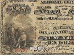 Série 1882 10 $ Dollar Bill Banque Nationale Note Grande Monnaie Old Billets