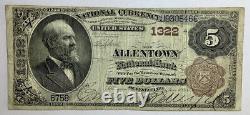 Série 1882 Billet de 5 $ ALLENTOWN PA Billet large Brownback Banque nationale Papier-monnaie