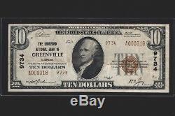 Série 1929, 10 $ Monnaie Nationale Greenville, Illinois Banque Nationale F-1801-2