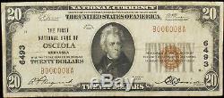Série 1929 Osceola Nebraska National Bank 20 Monnaie $ Note F Amende (008)