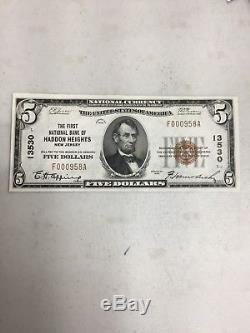 Série De 1929 5 $ Première Banque Nationale De Haddon Heights Nj Monnaie Nationale
