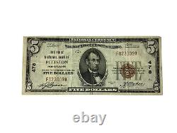 Série de 1929 Billet de 5 dollars Pittston, Papier Monnaie de la Panational Bank en Circulation