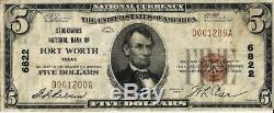 Stockyards 1929 Banque De Fort Worth Monnaie Nationale Du Texas $ 5 Ch # 6822