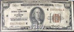 USA 100 Dollar 1929 Monnaie Nationale $ 100 Richmond Va Selten Banknote # 15836