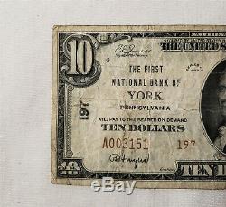 Wpc 10 $ 1929 2e Série Banque Nationale De National Currency'first York Pa # 197